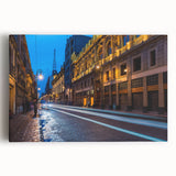 Black and white stretched canvas featuring a detailed Mexico City skyline, ideal for kitchen wall art.