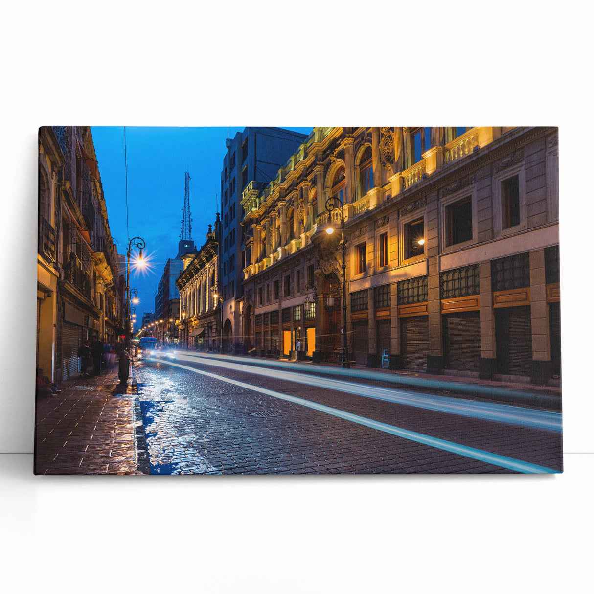 Black and white large art print of Mexico City scenery on stretched canvas, ideal for kitchen wall art or bedroom decor.