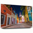 Acrylic print of a large abstract depiction of Guanajuato, Mexico, in vibrant colors, ideal for bedroom or dining room decor.