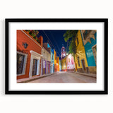 Colorful abstract art print of Guanajuato scenery, featuring vibrant hues on a large framed canvas.