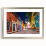 Textured abstract art print of Guanajuato, Mexico, in muted earth tones, framed in silver, ideal for bedroom art.