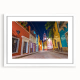 Abstract art print of Guanajuato, Mexico, with vibrant multicolored houses on canvas, ideal for dining room decor.