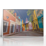 Framed acrylic print of colorful Guanajuato scenery in art deco style, ideal for modern nursery wall decor.