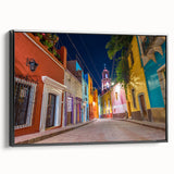Black and white framed canvas of Guanajuato landscape, ideal for bedroom wall art with a vintage poster style.