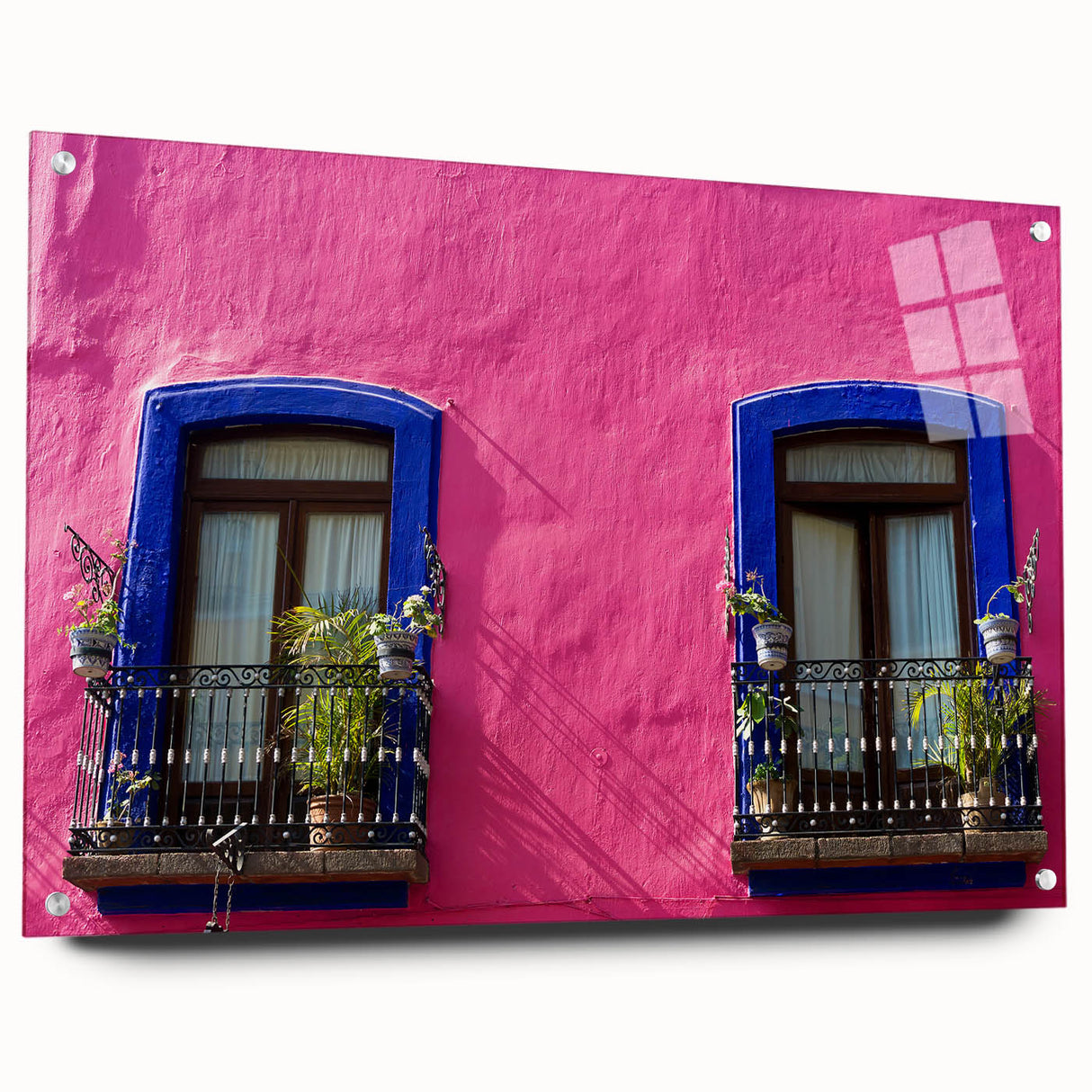 Acrylic print of a large abstract depiction of Oaxaca scenery in vibrant earth tones, ideal for dining room decor.