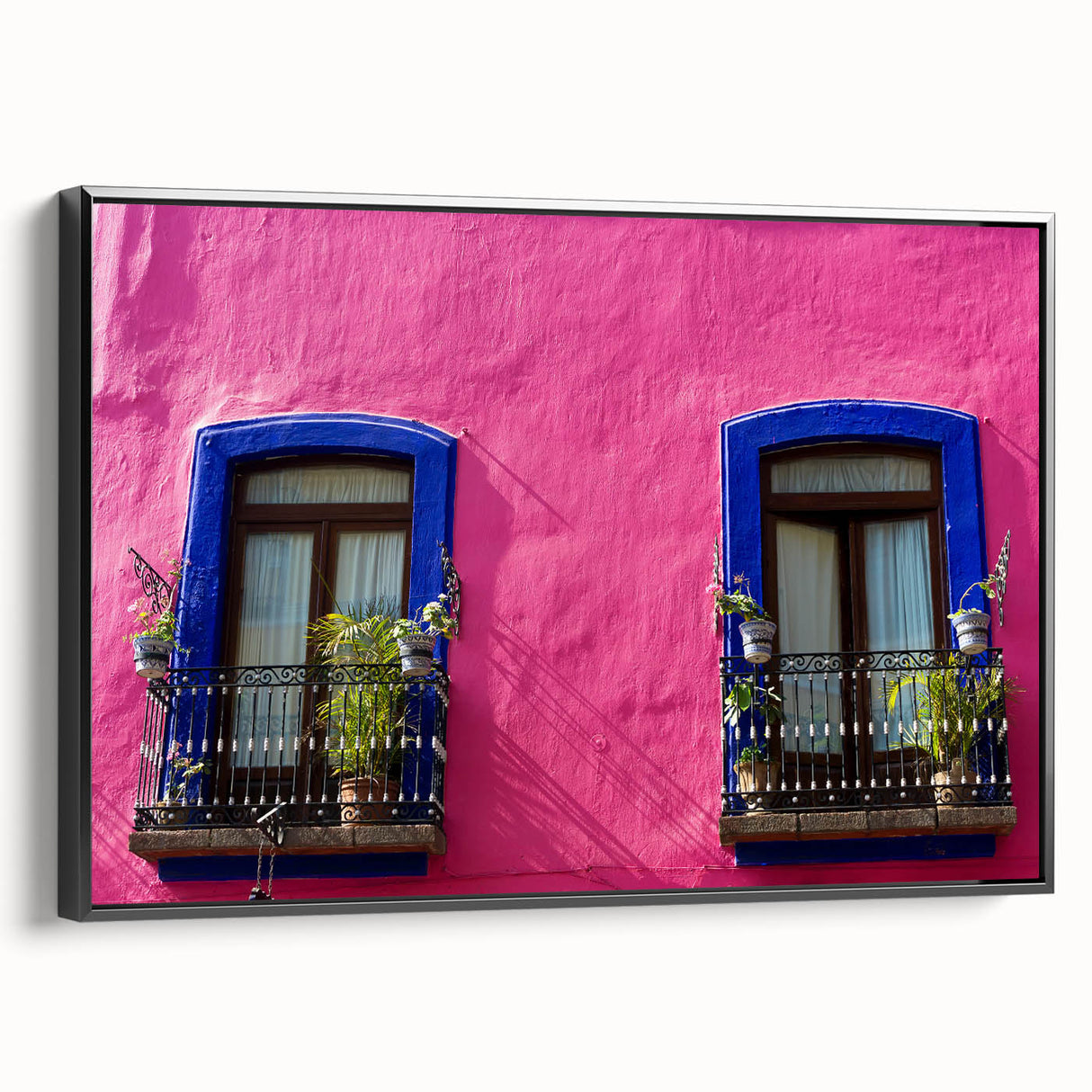 Black and white landscape art painting of Oaxaca on framed canvas, ideal for bedroom wall decor.
