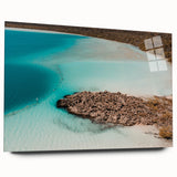 Extra large acrylic print of an abstract art piece featuring vibrant, textured brush strokes in red, blue, and yellow.