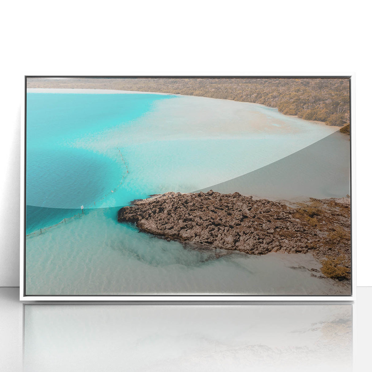 Acrylic print of a Quintana Roo, Mexico scenery in art deco style, with vibrant coastal colors.