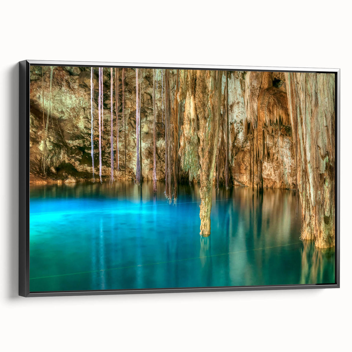 Black and white framed canvas depicting a vintage-style landscape of Yucatán, ideal for bedroom wall decor.