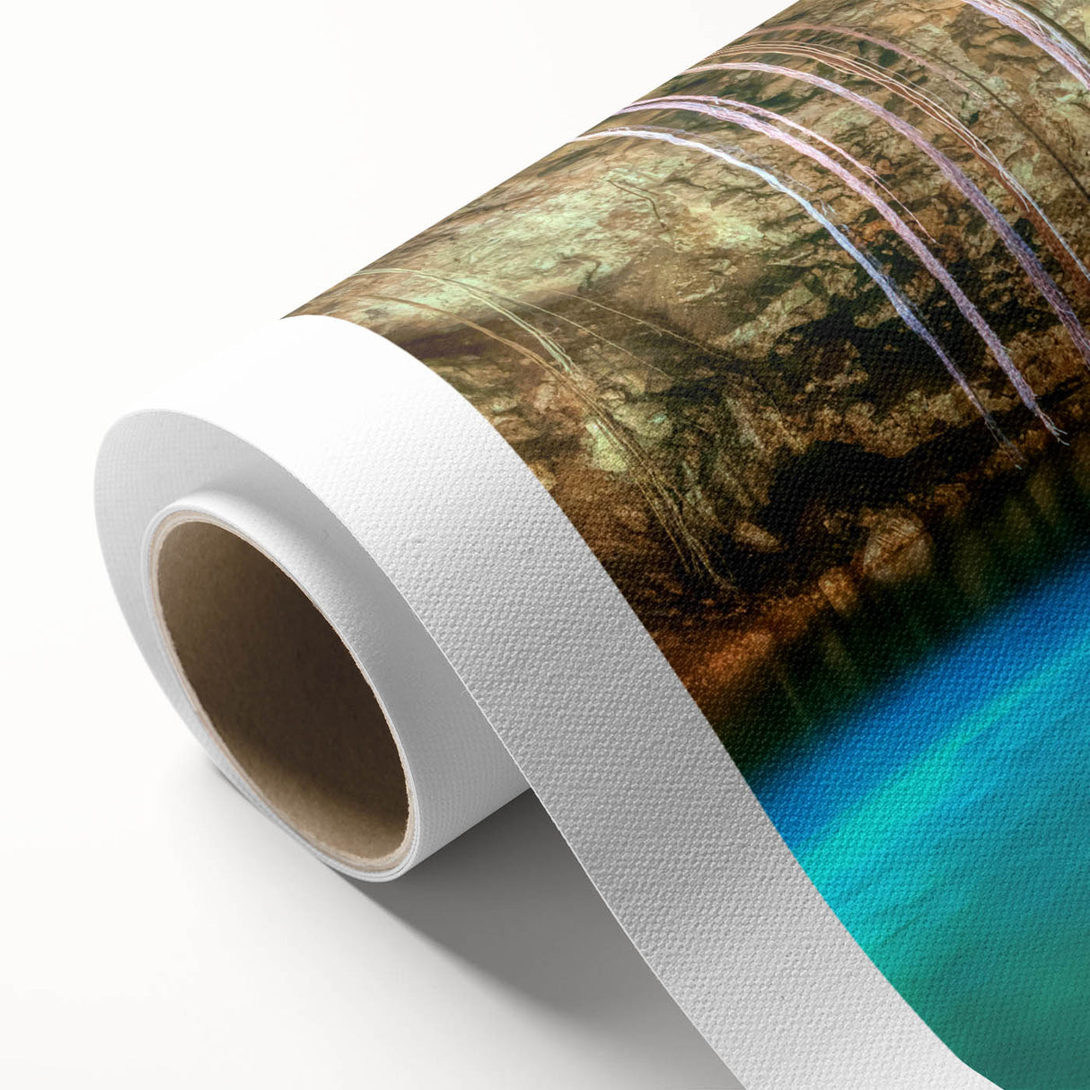 Art deco poster of Yucatan scenery in pastel shades on rolled canvas, ideal for nursery wall art.