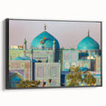 Black and white landscape art painting of a Middle Eastern scenery on a framed canvas, ideal for bedroom wall decor.
