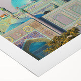 Art deco poster featuring a stylized Middle Eastern landscape in earth tones on rolled canvas.