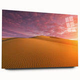 Acrylic print of Dubai skyline in muted blues and grays, ideal for bedroom or dining room art.