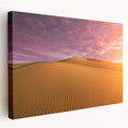 Large art depicting the Dubai skyline in vibrant twilight hues on stretched canvas, ideal for kitchen wall art.