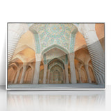 Art Deco style poster depicting a Middle Eastern scenery, framed in white acrylic, suitable for modern nursery decor.