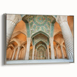 Framed canvas featuring a colorful landscape painting of a Middle Eastern scenery.