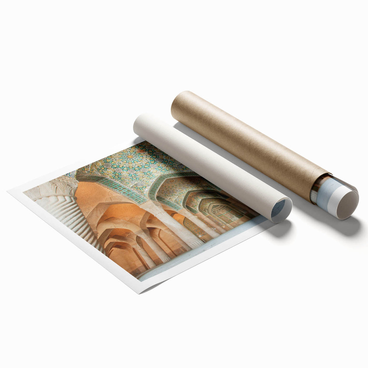 Extra large rolled print depicting a floral scene in muted earth tones.