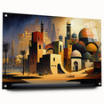 Acrylic print of a Middle Eastern landscape in muted earth tones, suitable for bedroom or dining room decor.