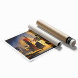 Extra large rolled print of a Middle Eastern scenery with vibrant floral elements, ideal for classy bathroom wall art.