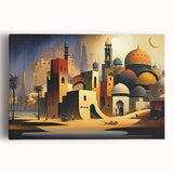 Black and white large art print of Middle Eastern scenery on stretched canvas, ideal for kitchen wall art.