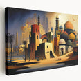 A stretched canvas depicting a Middle Eastern Iraqi scenery in earthy tones, suited for kitchen wall art.
