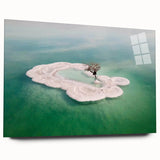Acrylic print of the Dead Sea in muted blue and gray tones, suitable for bedroom or dining room decor.