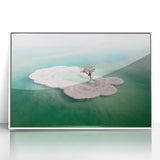 Art deco poster of the Dead Sea with serene blue and white hues on framed acrylic, ideal for modern nursery wall decor.