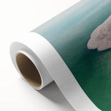 Art deco poster of the Dead Sea with muted blue and sandy hues on rolled canvas, ideal for nursery wall art.