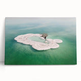 Black and white photograph of the Dead Sea on stretched canvas, ideal for kitchen wall art or bedroom decor.