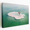 Large art print of the Dead Sea in muted blues and grays on stretched canvas, suitable for kitchen wall art.