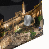 Large abstract depiction of Jerusalem in muted earth tones on acrylic glass.