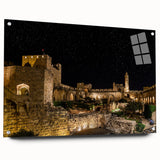Acrylic print of Jerusalem skyline with muted earth tones, suitable for dining room decor.