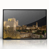 Large abstract wall art of Jerusalem in muted earth tones on a framed acrylic, ideal for modern living room decor.