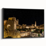 Black and white framed canvas of Jerusalem landscape, ideal for bedroom wall art with a vintage poster style.