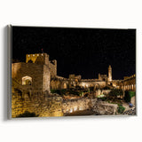 Framed canvas featuring a vintage-style landscape painting of Jerusalem in muted earth tones, ideal for living room decor.