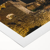 Art deco poster of Jerusalem skyline in muted earth tones on rolled canvas, suitable for dining room wall art.