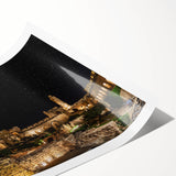 Extra large wall art featuring line art flowers over a Jerusalem scenery in soft earth tones.