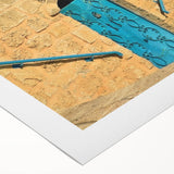 Art deco poster of Tel Aviv skyline in muted gold and blue tones on a rolled canvas, suitable for dining room decor.