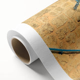 Art deco poster of Tel Aviv skyline in muted blue and cream tones on rolled canvas, ideal for nursery wall art.