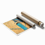 Extra large rolled print depicting Tel Aviv scenery in muted earth tones.