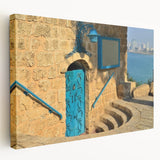 Large stretched canvas featuring a vibrant Tel Aviv cityscape, ideal for kitchen wall art.