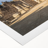 Art deco poster of a Middle Eastern scenery in muted earth tones on rolled canvas, suited for dining room wall art.