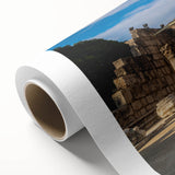 Art deco poster of a Middle Eastern landscape in warm earth tones on rolled canvas, ideal for nursery wall art.