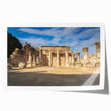 Rolled print of a Middle Eastern scenery with vibrant floral elements, ideal for art wall dining room.