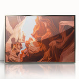 Mid-century modernist art depicting a Jordanian landscape in muted earth tones on a framed acrylic print.