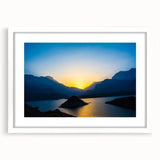 Abstract art print of Middle Eastern scenery in muted earth tones on a framed white mat, suitable for dining room decor.