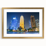 Extra large abstract art print depicting a textured Middle Eastern scenery in a gold frame, suited for living room decor.