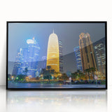 Large abstract wall art depicting Qatar's scenery in black and white tones on a framed acrylic.