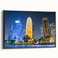 Black and white framed canvas depicting a vintage Qatar landscape, ideal for bedroom wall art.