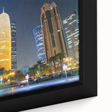 Extra large framed canvas featuring a textured depiction of a Middle Eastern scene in vibrant.